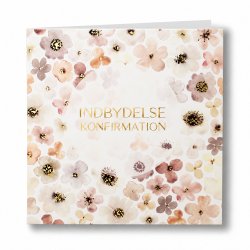Indbydelseskort til konfirmation med blomster, 5 stk. inkl. kuverter