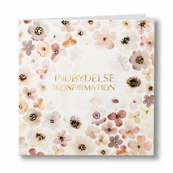 Indbydelseskort til konfirmation med blomster, 5 stk. inkl. kuverter