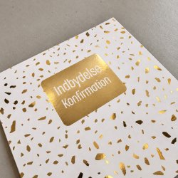 Indbydelseskort til konfirmation med guldsnister, 5 stk. inkl. kuverter