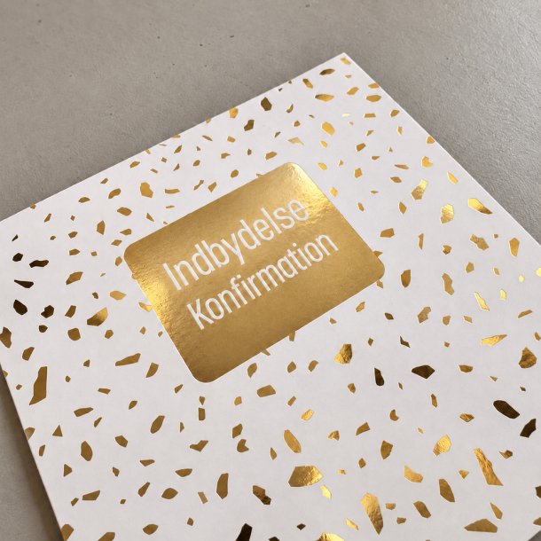 Indbydelseskort til konfirmation med guldsnister, 5 stk. inkl. kuverter