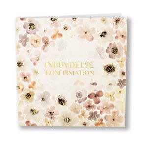 Indbydelseskort til konfirmation med blomster, 5 stk. inkl. kuverter