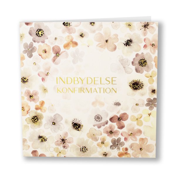 Indbydelseskort til konfirmation med blomster, 5 stk. inkl. kuverter
