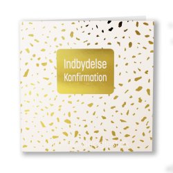 Indbydelseskort til konfirmation med guldsnister, 5 stk. inkl. kuverter