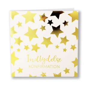 Indbydelseskort til konfirmation med guldstjerner, 5 stk. inkl. kuverter