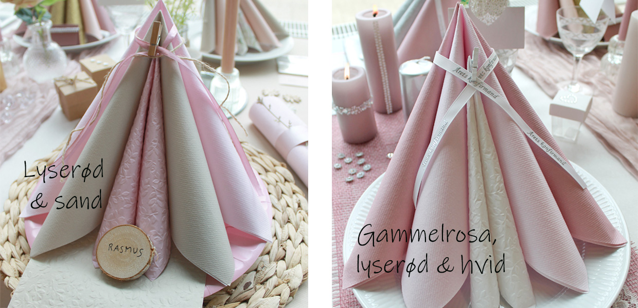 lyserød, rosa og gammelrosa servietter til inspiration