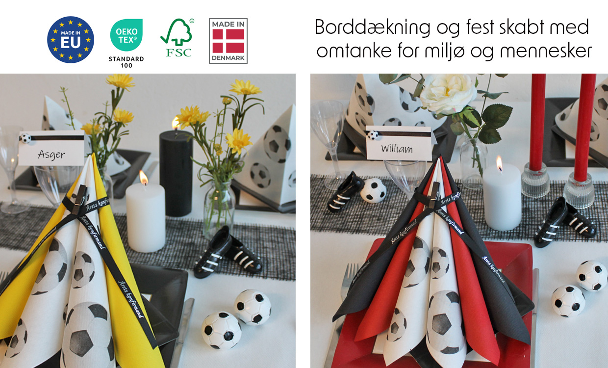 fodboldtema bordd&aelig;kning konfirmation r&oslash;dt og gult